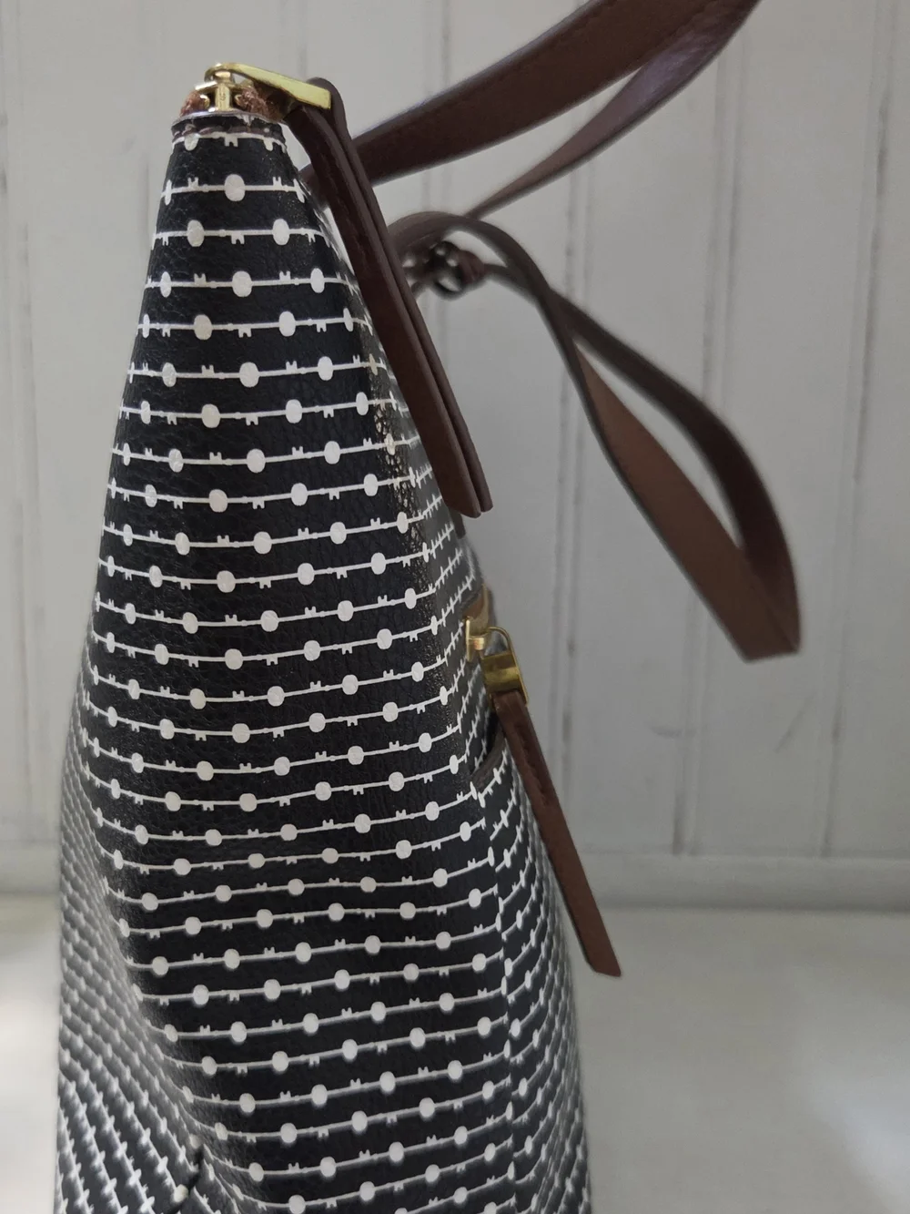 Fossil Rachel Black White Polka Dot Large Tote/Shoulder Bag/Purse - Picture 4 of 9